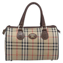 BURBERRY Nova Check Hand Bag Canvas Beige Gold Tone Auth 213784-2