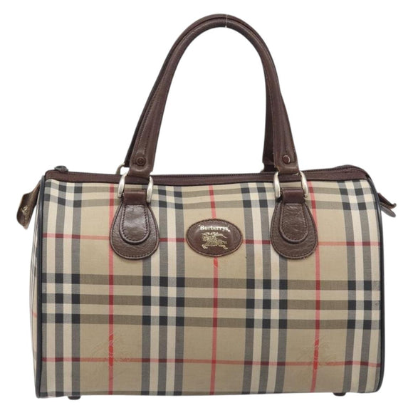 BURBERRY Nova Check Hand Bag Canvas Beige Gold Tone Auth 213784
