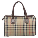 BURBERRY Nova Check Hand Bag Canvas Beige Gold Tone Auth 213784-3