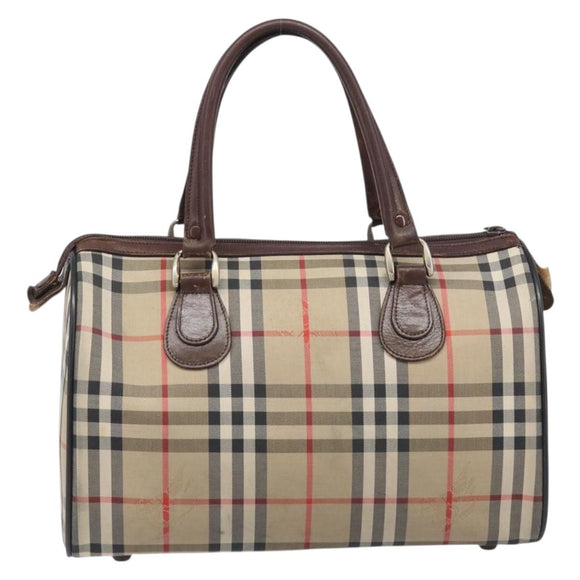 BURBERRY Nova Check Hand Bag Canvas Beige Gold Tone Auth 213784