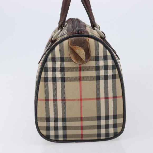 BURBERRY Nova Check Hand Bag Canvas Beige Gold Tone Auth 213784