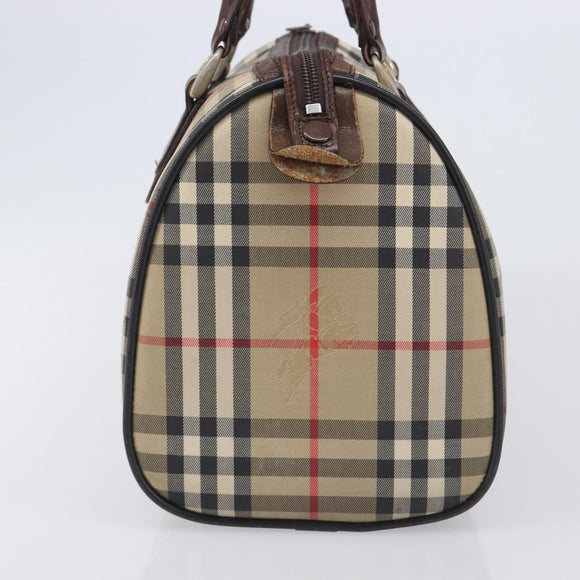BURBERRY Nova Check Hand Bag Canvas Beige Gold Tone Auth 213784