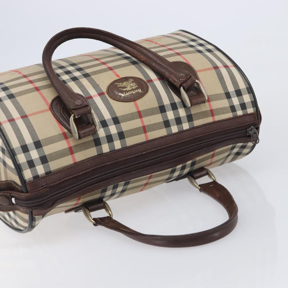 BURBERRY Nova Check Hand Bag Canvas Beige Gold Tone Auth 213784