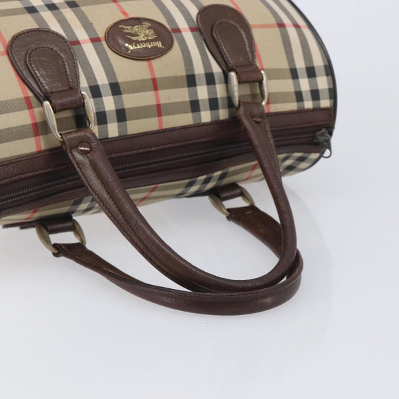 BURBERRY Nova Check Hand Bag Canvas Beige Gold Tone Auth 213784