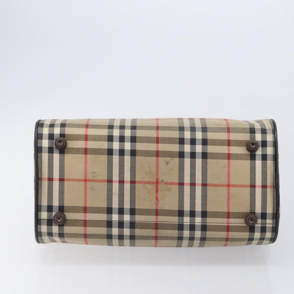 BURBERRY Nova Check Hand Bag Canvas Beige Gold Tone Auth 213784