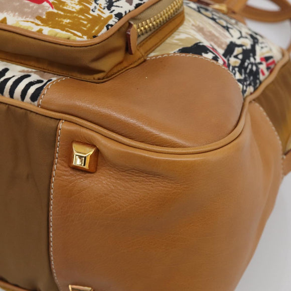 PRADA Tote Bag Nylon Brown Gold Tone Auth 213789
