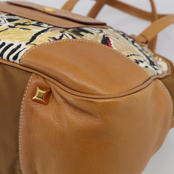 PRADA Tote Bag Nylon Brown Gold Tone Auth 213789