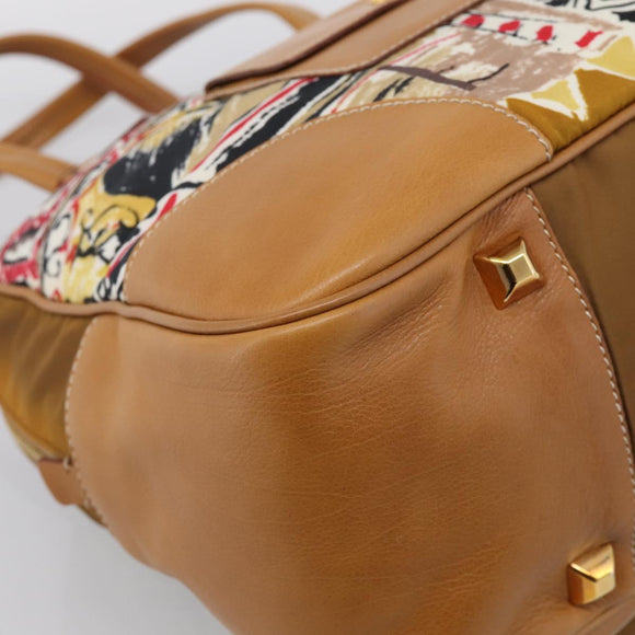 PRADA Tote Bag Nylon Brown Gold Tone Auth 213789