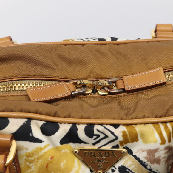 PRADA Tote Bag Nylon Brown Gold Tone Auth 213789