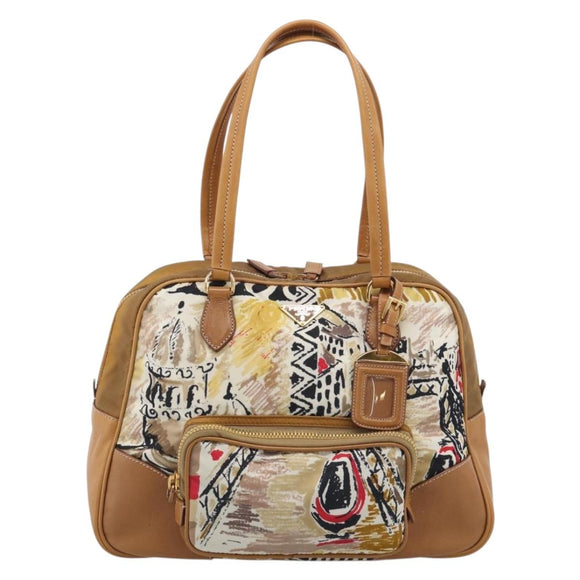PRADA Tote Bag Nylon Brown Gold Tone Auth 213789