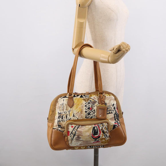 PRADA Tote Bag Nylon Brown Gold Tone Auth 213789