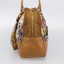PRADA Tote Bag Nylon Brown Gold Tone Auth 213789-5