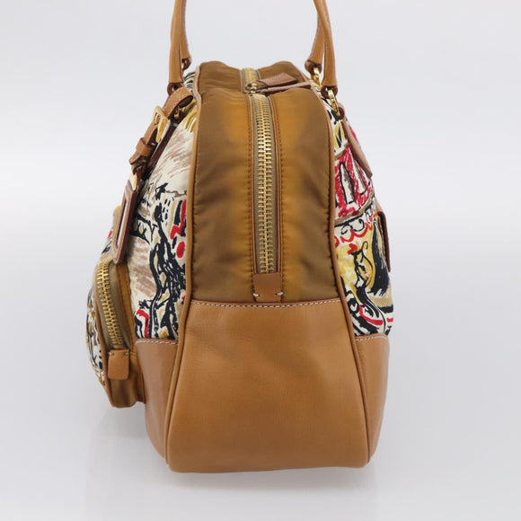 PRADA Tote Bag Nylon Brown Gold Tone Auth 213789