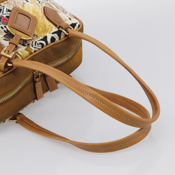 PRADA Tote Bag Nylon Brown Gold Tone Auth 213789