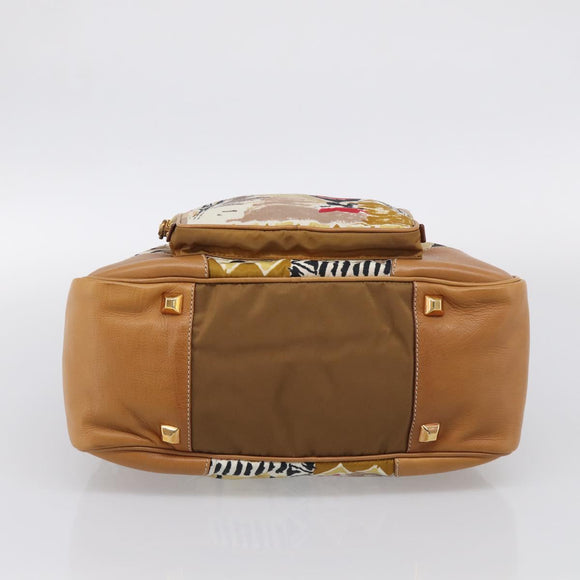 PRADA Tote Bag Nylon Brown Gold Tone Auth 213789