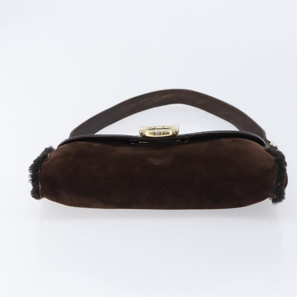 Salvatore Ferragamo Mouton Gancini Shoulder Bag Brown Gold Auth 213790A