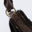 Salvatore Ferragamo Mouton Gancini Shoulder Bag Brown Gold Auth 213790A-15