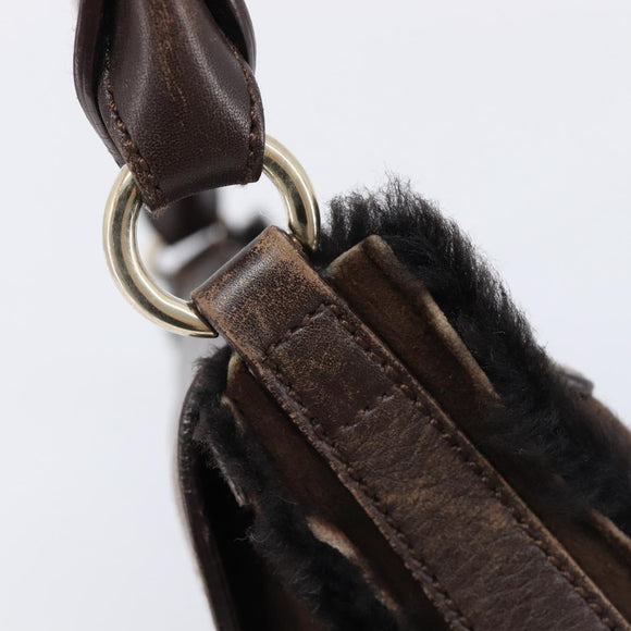 Salvatore Ferragamo Mouton Gancini Shoulder Bag Brown Gold Auth 213790A