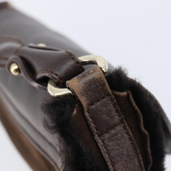 Salvatore Ferragamo Mouton Gancini Shoulder Bag Brown Gold Auth 213790A