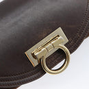 Salvatore Ferragamo Mouton Gancini Shoulder Bag Brown Gold Auth 213790A-18