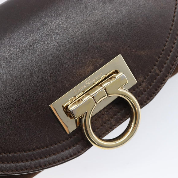 Salvatore Ferragamo Mouton Gancini Shoulder Bag Brown Gold Auth 213790A