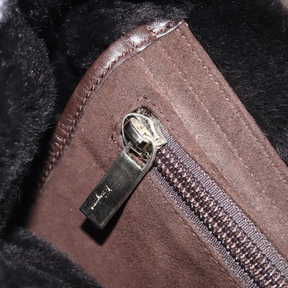 Salvatore Ferragamo Mouton Gancini Shoulder Bag Brown Gold Auth 213790A