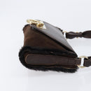 Salvatore Ferragamo Mouton Gancini Shoulder Bag Brown Gold Auth 213790A-4