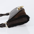 Salvatore Ferragamo Mouton Gancini Shoulder Bag Brown Gold Auth 213790A-5