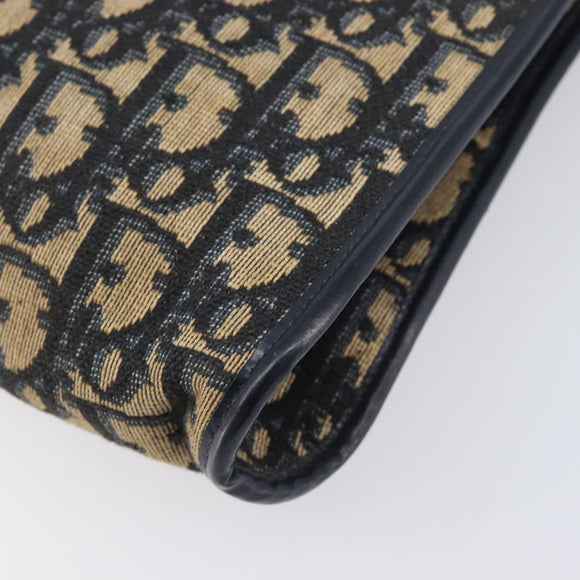 Christian Dior Trotter Canvas Shoulder Bag Navy Gold Auth 213791