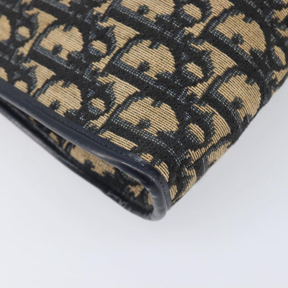 Christian Dior Trotter Canvas Shoulder Bag Navy Gold Auth 213791