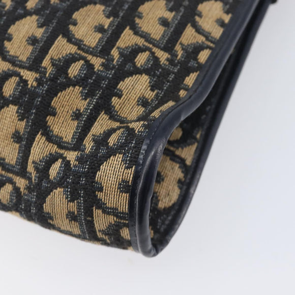 Christian Dior Trotter Canvas Shoulder Bag Navy Gold Auth 213791