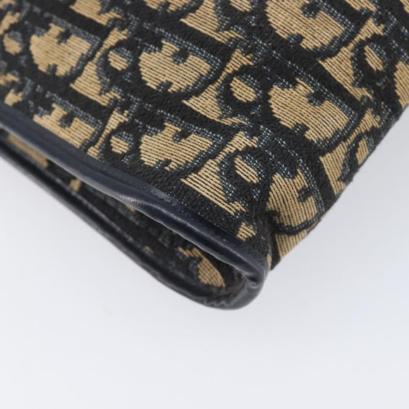 Christian Dior Trotter Canvas Shoulder Bag Navy Gold Auth 213791