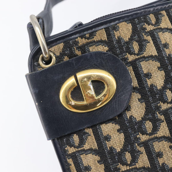 Christian Dior Trotter Canvas Shoulder Bag Navy Gold Auth 213791
