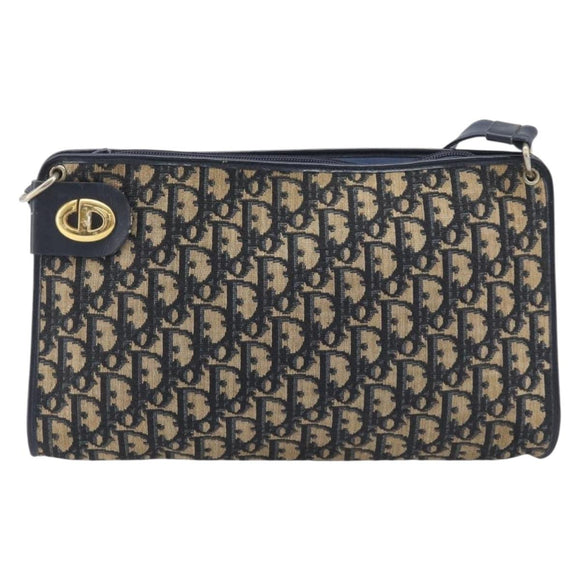 Christian Dior Trotter Canvas Shoulder Bag Navy Gold Auth 213791
