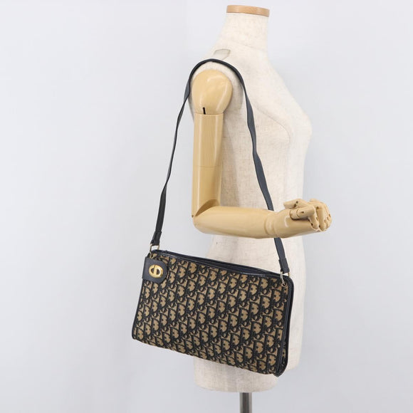 Christian Dior Trotter Canvas Shoulder Bag Navy Gold Auth 213791