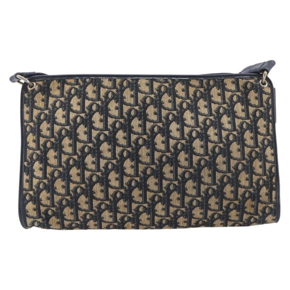 Christian Dior Trotter Canvas Shoulder Bag Navy Gold Auth 213791