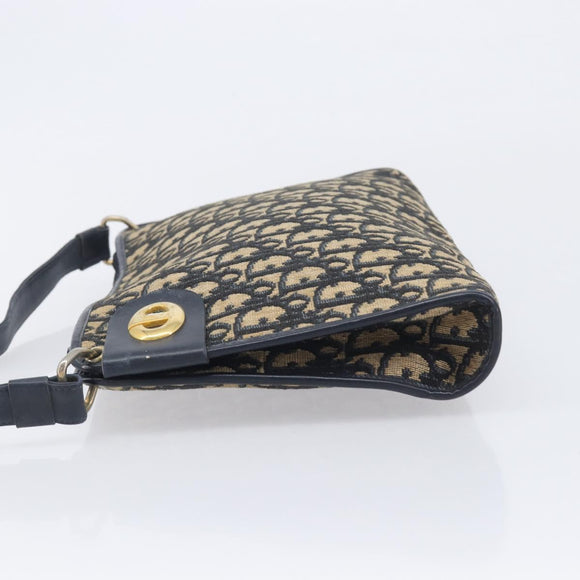 Christian Dior Trotter Canvas Shoulder Bag Navy Gold Auth 213791