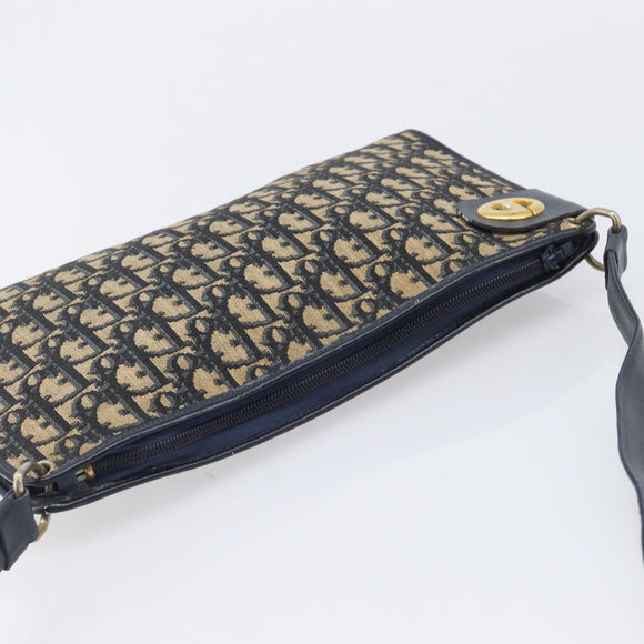 Christian Dior Trotter Canvas Shoulder Bag Navy Gold Auth 213791