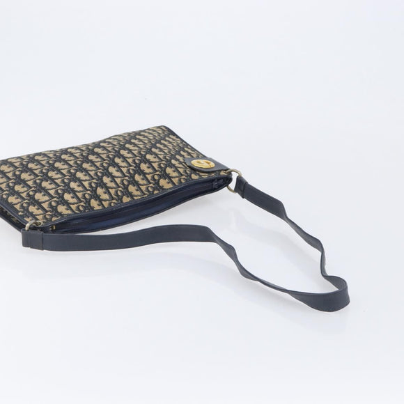 Christian Dior Trotter Canvas Shoulder Bag Navy Gold Auth 213791