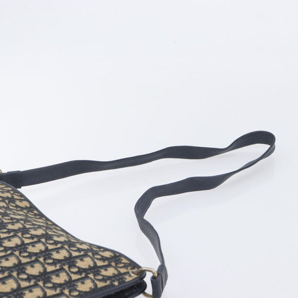 Christian Dior Trotter Canvas Shoulder Bag Navy Gold Auth 213791