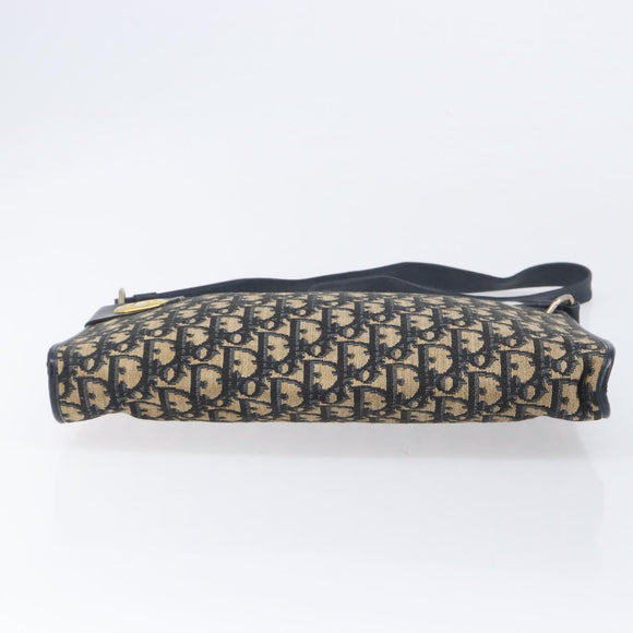 Christian Dior Trotter Canvas Shoulder Bag Navy Gold Auth 213791