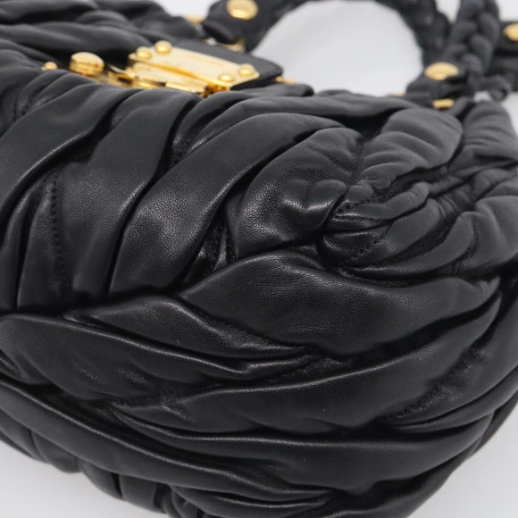 Miu Miu Matelasse Hand Bag Leather Black Gold Tone Auth 213792V