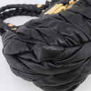 Miu Miu Matelasse Hand Bag Leather Black Gold Tone Auth 213792V-11