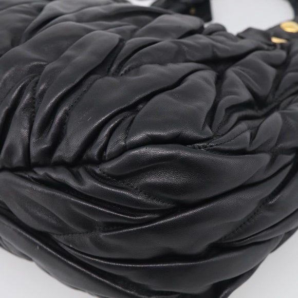 Miu Miu Matelasse Hand Bag Leather Black Gold Tone Auth 213792V