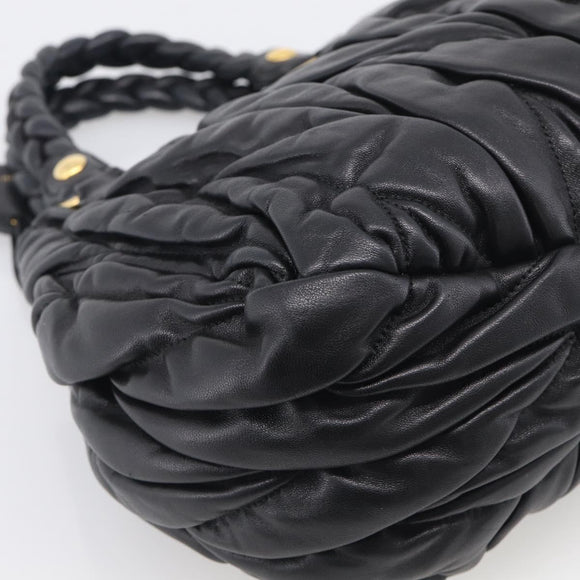 Miu Miu Matelasse Hand Bag Leather Black Gold Tone Auth 213792V
