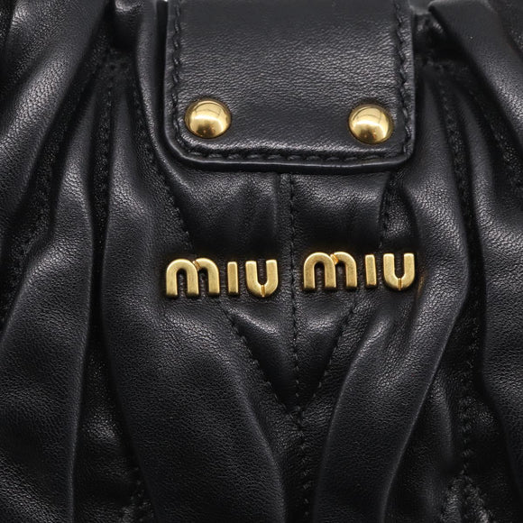 Miu Miu Matelasse Hand Bag Leather Black Gold Tone Auth 213792V