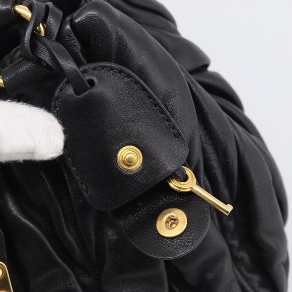 Miu Miu Matelasse Hand Bag Leather Black Gold Tone Auth 213792V