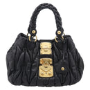 Miu Miu Matelasse Hand Bag Leather Black Gold Tone Auth 213792V-2