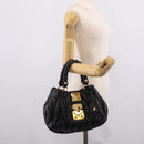 Miu Miu Matelasse Hand Bag Leather Black Gold Tone Auth 213792V-27
