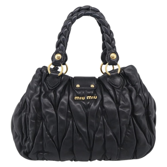 Miu Miu Matelasse Hand Bag Leather Black Gold Tone Auth 213792V